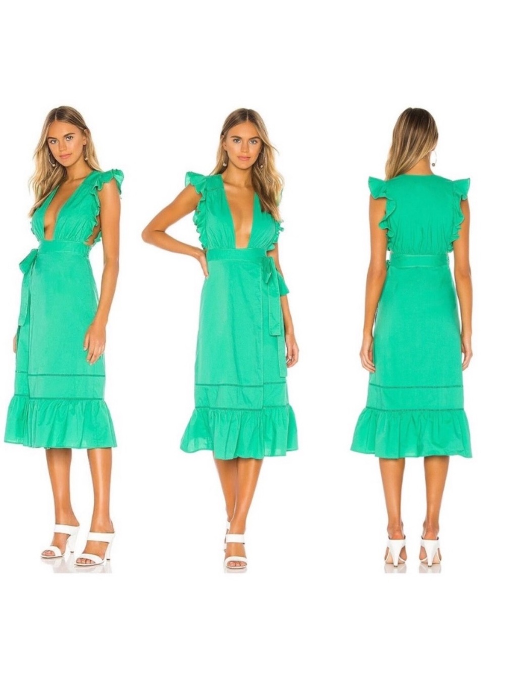 Lovers + Friends Zane Green Ruffle Midi Dress